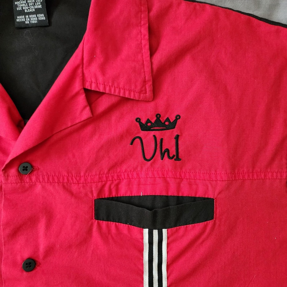 Hilton Bowling Hero Shirt Mens XL Red Black Retro Camp Button Front Back Graphic - Picture 7 of 10